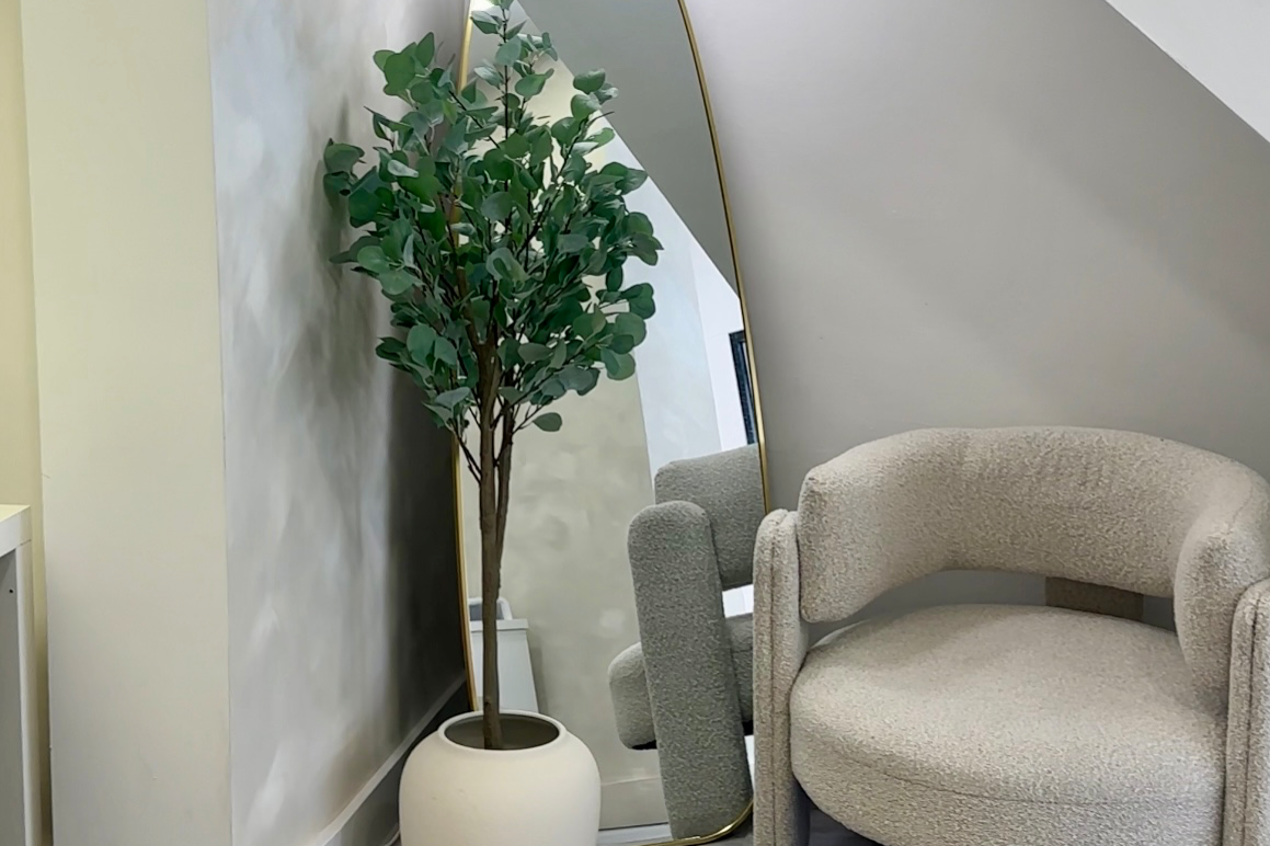 Inside the SYN. clinic: arched mirror and soft seating